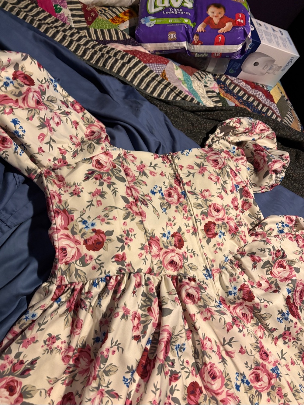 Girls Floral Puff-Sleeve Dress — Pink Rose on Cream